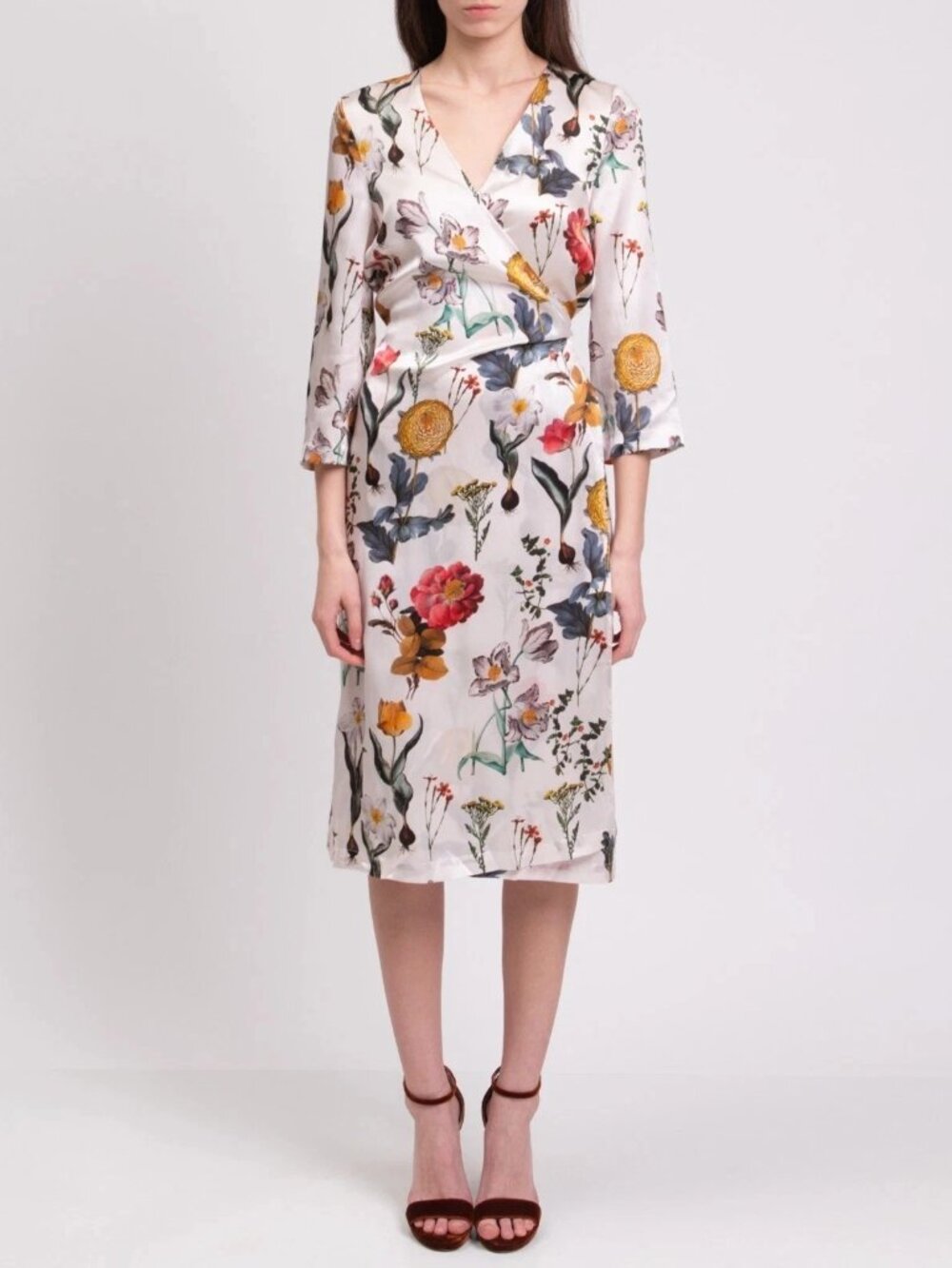 NWT L'AUTRE CHOSE Silk Floral Midi Wrap Dress IT40 US4 UK8 S €579
